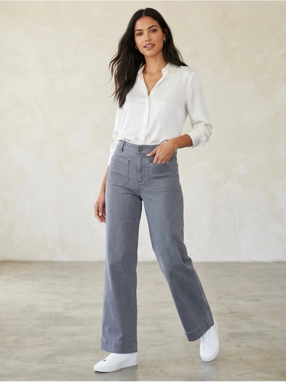 LOFT Women’s High-Rise Patch-Pocket Wide-Leg Jeans/Pants Size 0 Petite